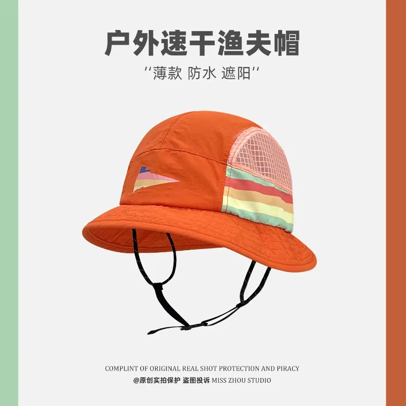 Summer New Fashion Stitching Mesh Bucket Hats for Women Outdoor Camping Sun Protection Leisure Light Quick-drying Men's Caps