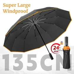 135CM Super Large Windproof Strong Automatic Folding Men Umbrella, Reinforced, Wind Resistant Sun and Rain Umbrellas Big Parasol