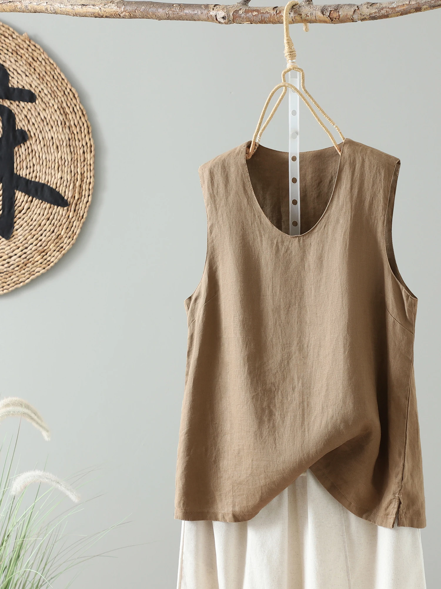 Canotta da donna retrò in cotone e lino giapponese, estiva, semplice, versatile, allentata, casual, con base in lino Svel