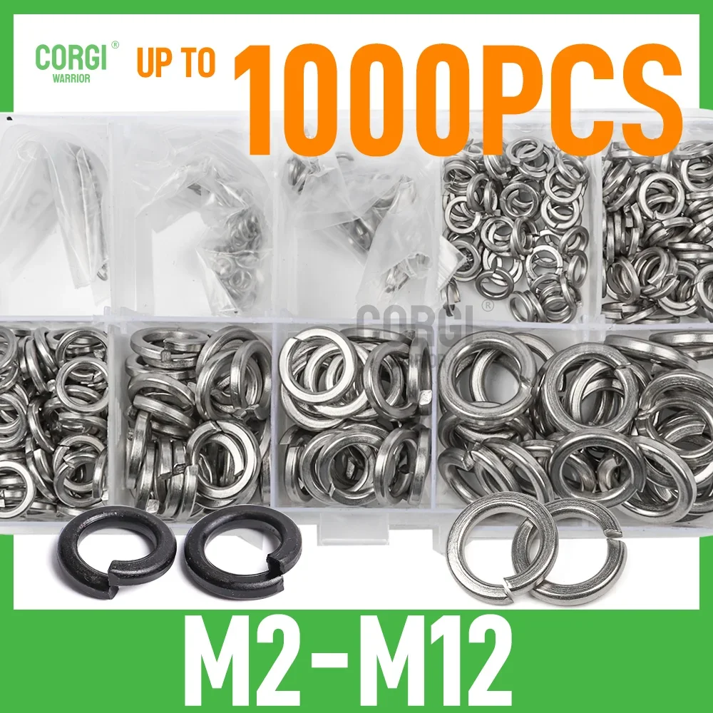 420 to 1000 Metric Spring Lock Washers Assortment Kit M2 M2.5 M3 M4 M5 M6 M8 M10 M12 8.8 Grade Black Carbon Steel for Bolt Screw