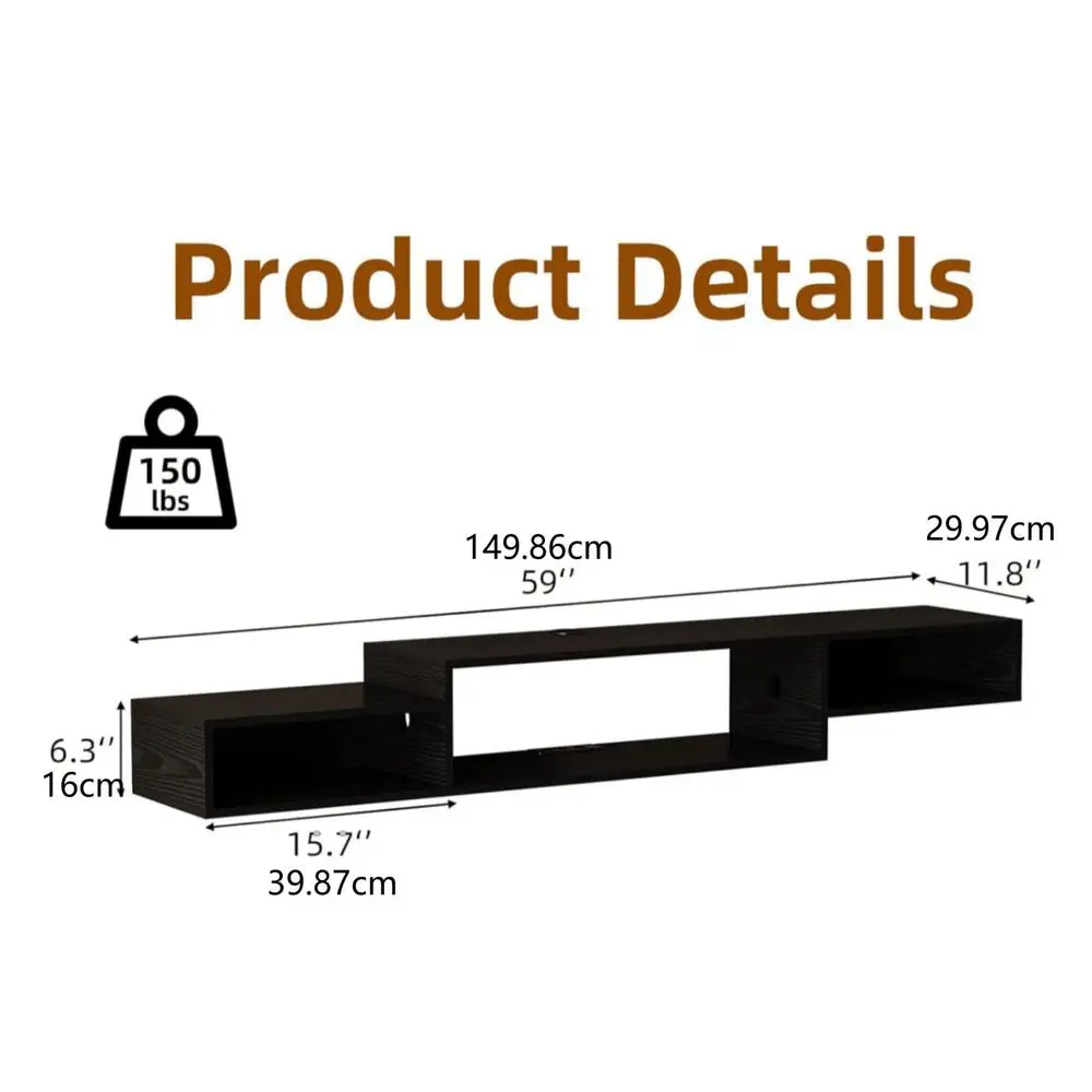 Floating TV Stand With LED Lights, Floating Entertainment Center With Power Outlet, Floating TV Shelf Media Console Cabinet For