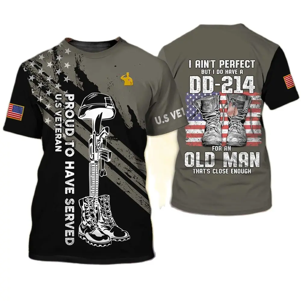 Summer Tough Guy Men's T-shirt GI Eagle Print 3D Print Oversized Military Quick-drying Feature Short-sleeved O-neck Sports Shirt