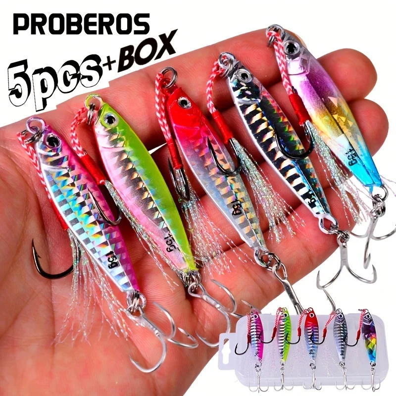PROBEROS 5pcs Jigging Lure Metal Casting Jig 7g/10g/15g/20g/30g Simulation Metal Slow-Shaking Jig Bait Fake Lure