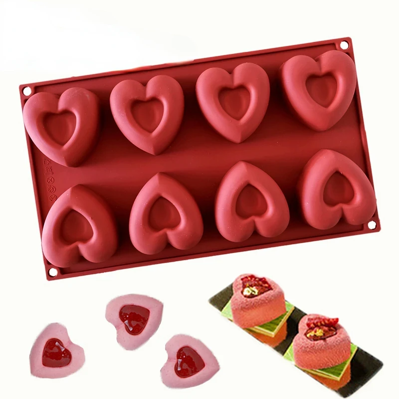 Mini 8 Cavity Heart Doughnut Silicone Cake Mold Cookies 3D Muffin Cake Moud Baking Tools Decorating Mousse Making Mould