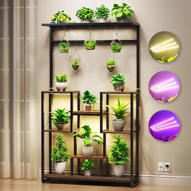 Plant Stand Indoor with Grow Lights 3 Mode, 71” Tall Plant Shelf 6 Tiered Metal Plant Holder, Large Square Flower