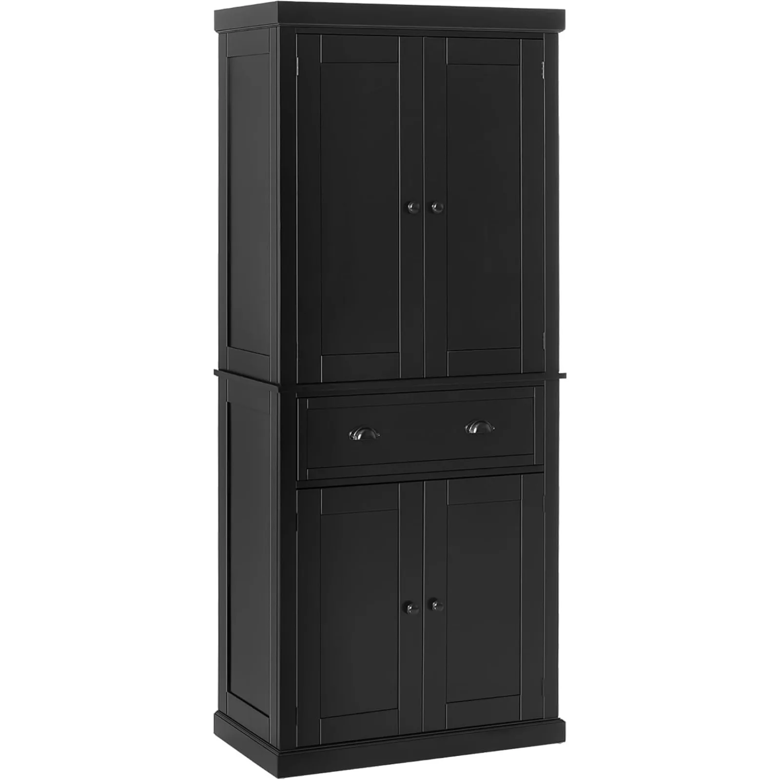 

US 72.5" Kitchen Pantry Cabinet, Traditional Freestanding Storage Cabinet with 4 Doors, Drawer and 3 Adjustable Shelves