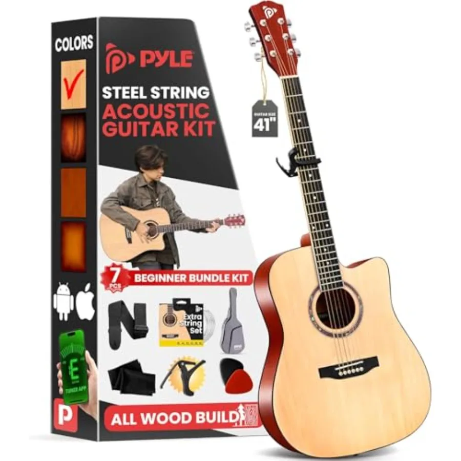 

Beginner Acoustic Guitar Kit, 4/4 Full Size All Wood Instrument for and Adults, 41 Natural Finish, Premium Complete Kit