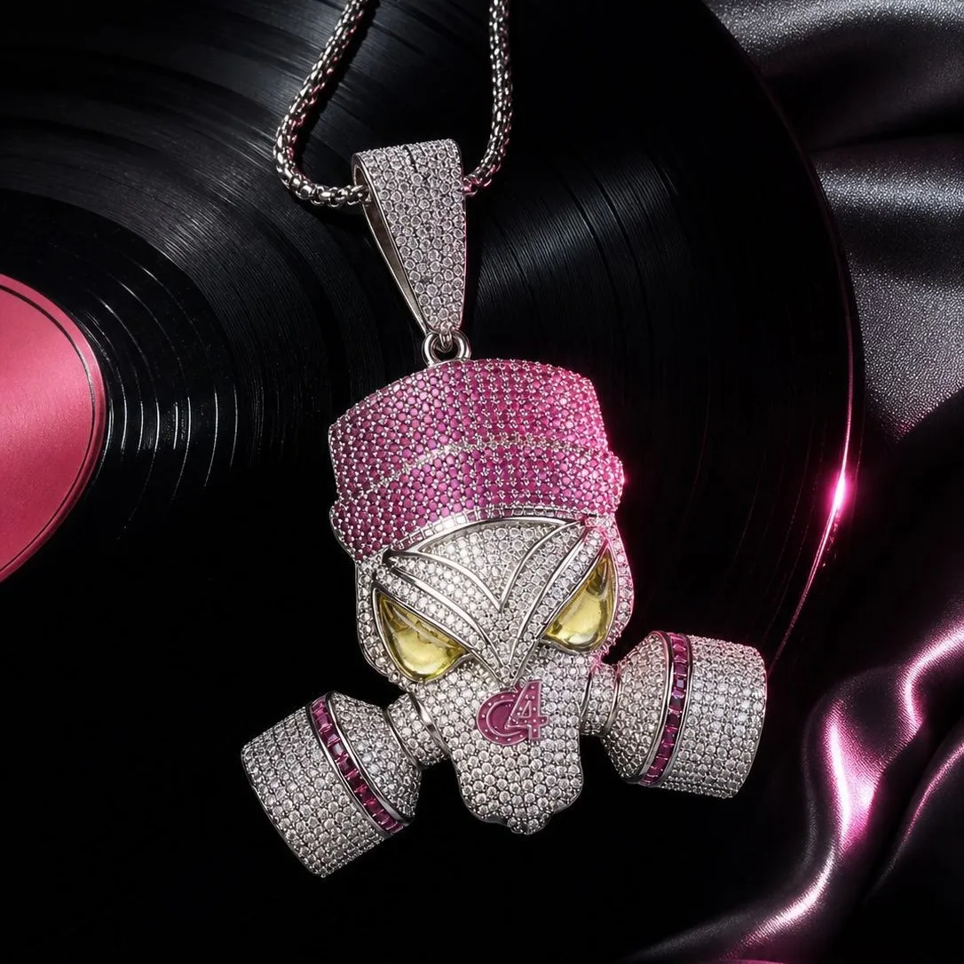 Silver Iced Out Gas Mask Pendant Necklace Men Pave Crystal Hip Hop Bling Box Chain Statement Jewelry