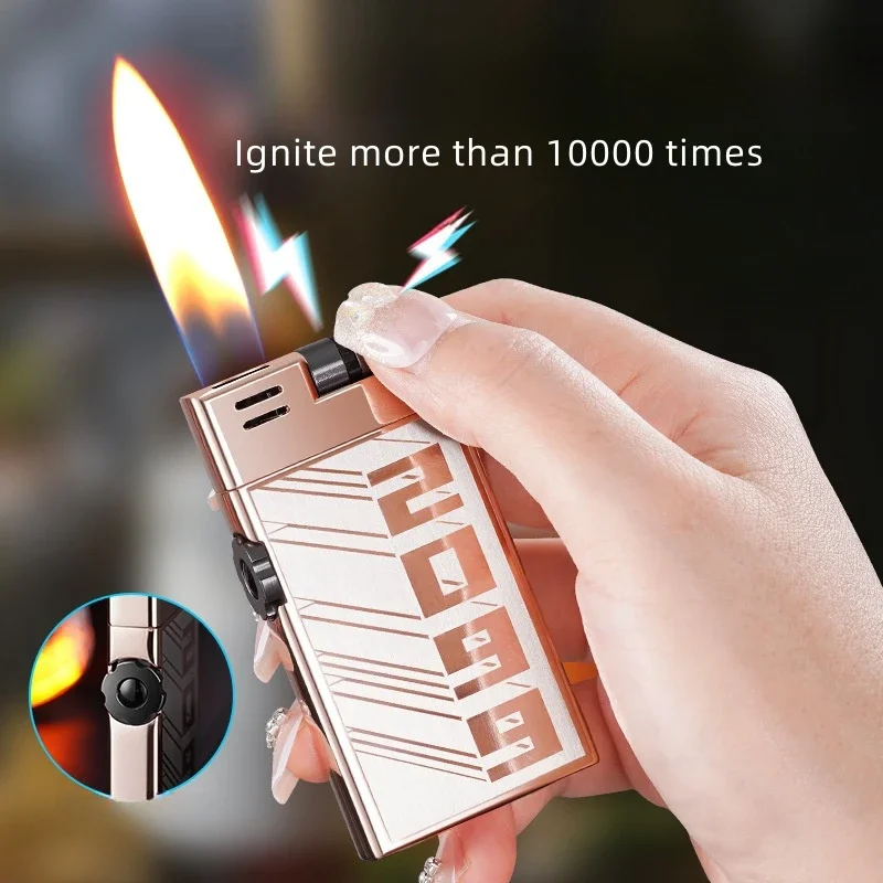 

Metal Durable Creative Roller Ignition Double Open Fire Inflatable Lighter Adjustable Flame Multipurpose Gas Lighter Men's Gift