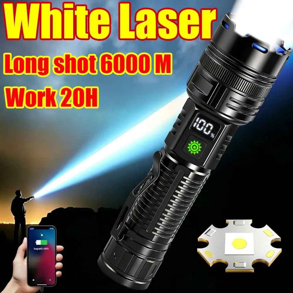 

Powerful White Laser Flashlight Rechargeable LED Flashlight Zoomable Torch Portable Tactical Lamp Outdoor Hunting Emergency Lamp