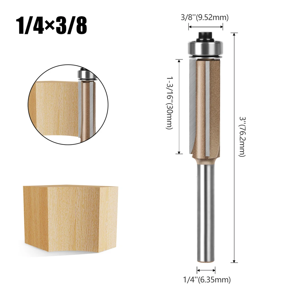 6mm 1/4in Shank Trim Router Bit 3 Flute Pattern Wood Router Bit With Bearing Three-blade Bearing Trimming Woodworking Mill