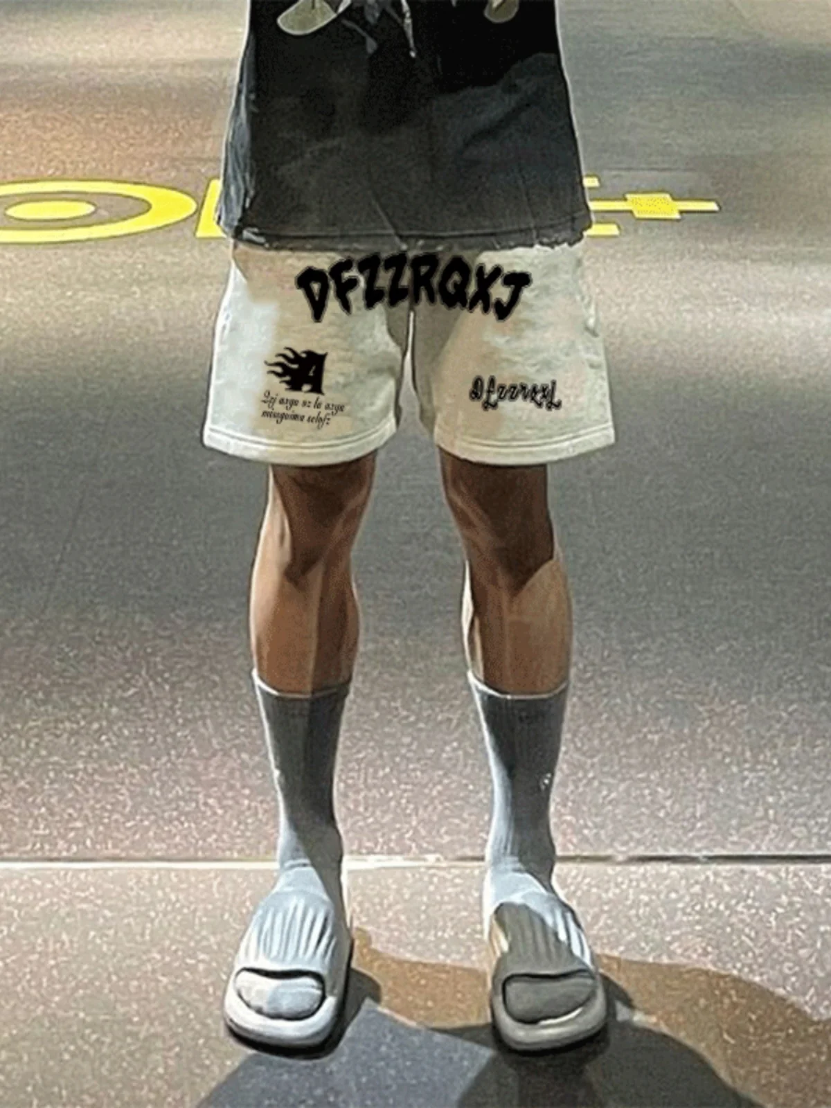 

Summer Loose Fit American Casual Baskeall Sport orts Men's Printed Personal Sle Straight Leg Five-Quarter Pants