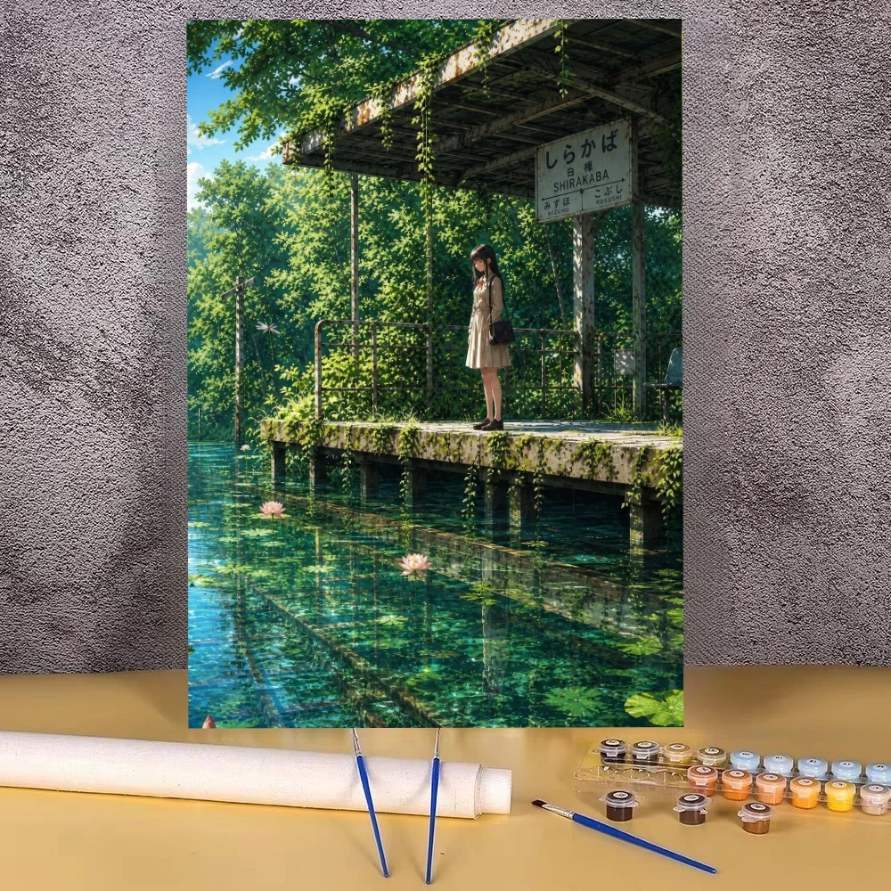 estacao-de-trem-abandonada-com-lagoa-de-lotus-pintura-a-Oleo-por-numeros-diy-para-decoracao-de-parede-de-sala-de-jogos-ou-sala-de-estar-–-presente-ideal