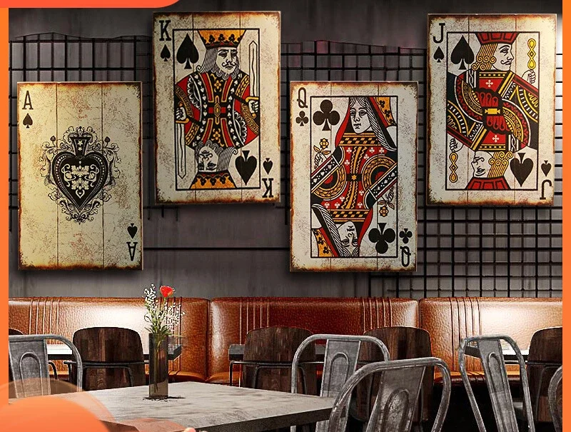 

Poker Wooden Board Painting Retro American Bar Internet Coffee Dining Room Wall Hanging Decorations