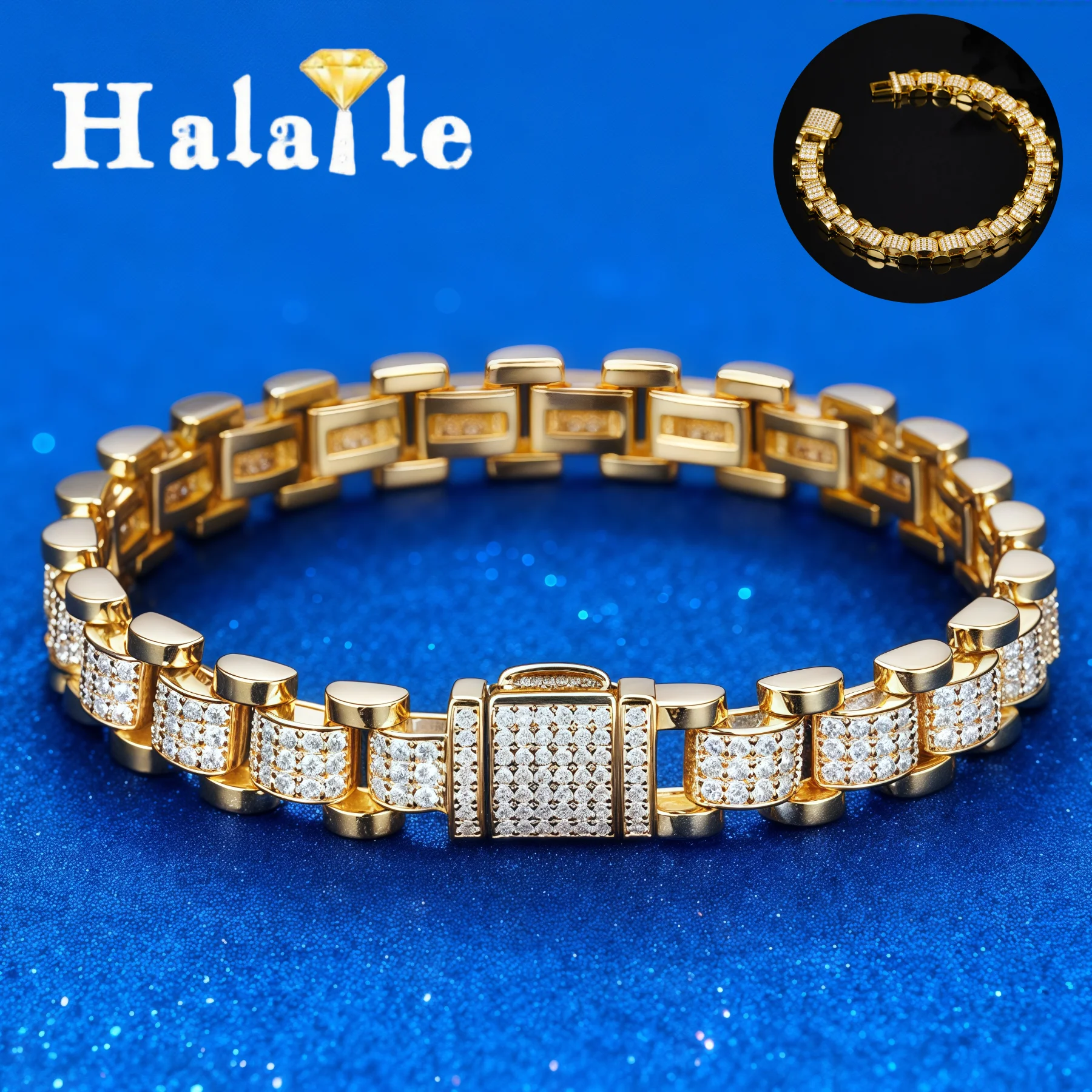 

Halaile 10MM Moissanite/Zircon Diamond Bracelet S925 Sterling Silver For Men Hiphop Rock Sparkling Light Luxury Fashion Gift