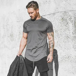 Lauf Shirt Männer Mesh Fitness Tops Tees Sport Oansatz T-shirt Gym Training Kurzarm Workout Atmungsaktive Sportswear Trikots