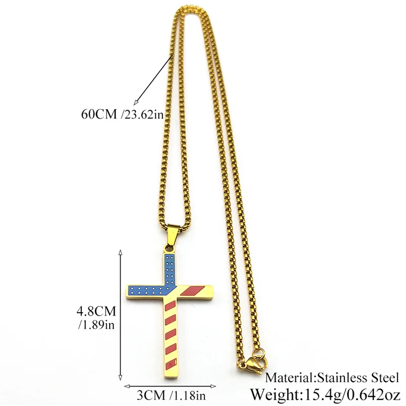 الولايات المتحدة الأمريكية العلم الصليب قلادة قلادة النساء الرجال الفولاذ المقاوم للصدأ الذهب اللون النجمة المتلألئة راية مجوهرات يوم الاستقلال الأمريكي