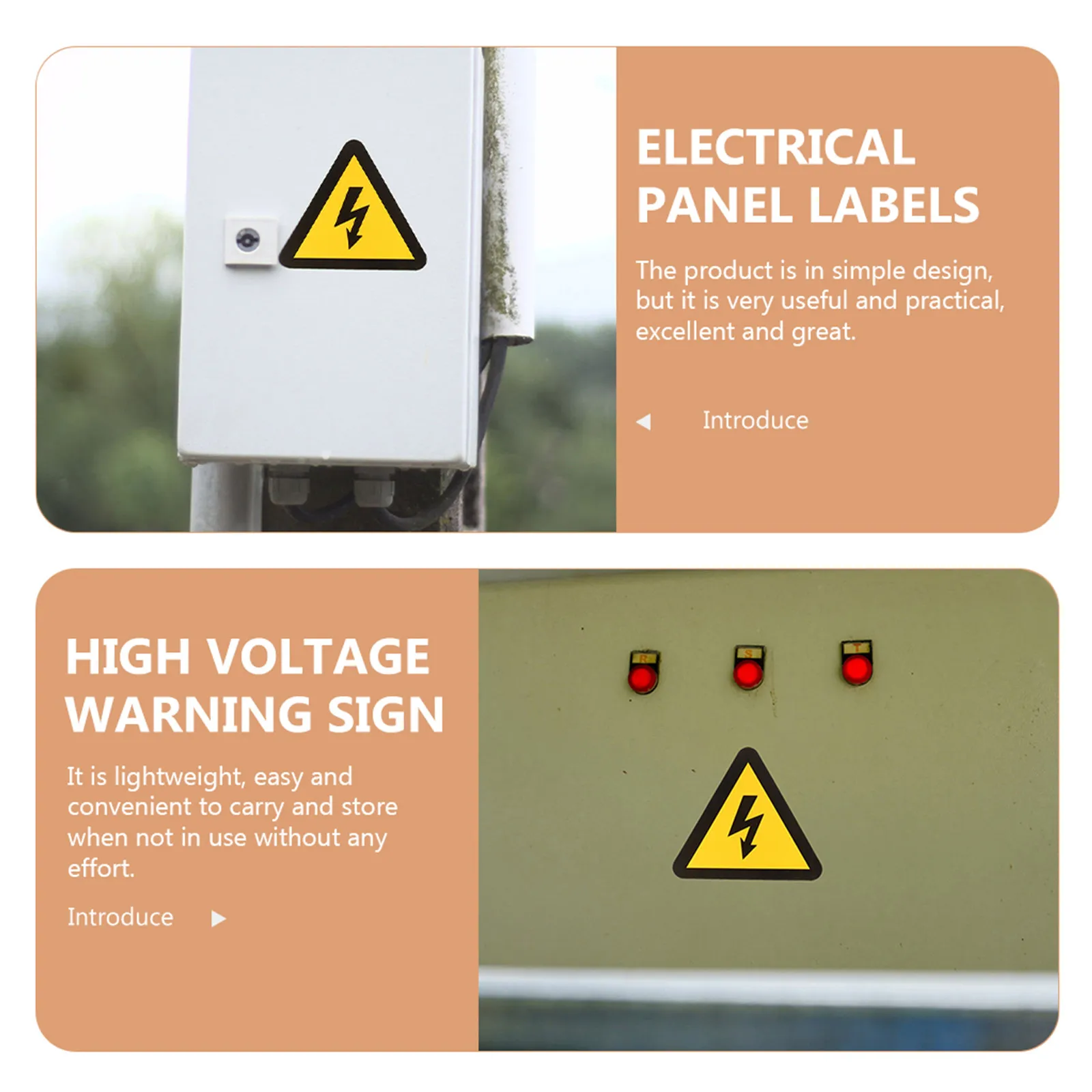 24Pcs Electric Shock Safety Stickers Adhesive Caution Warning Labels High Voltage Electrical Equipment Signs Electric Fence Sign