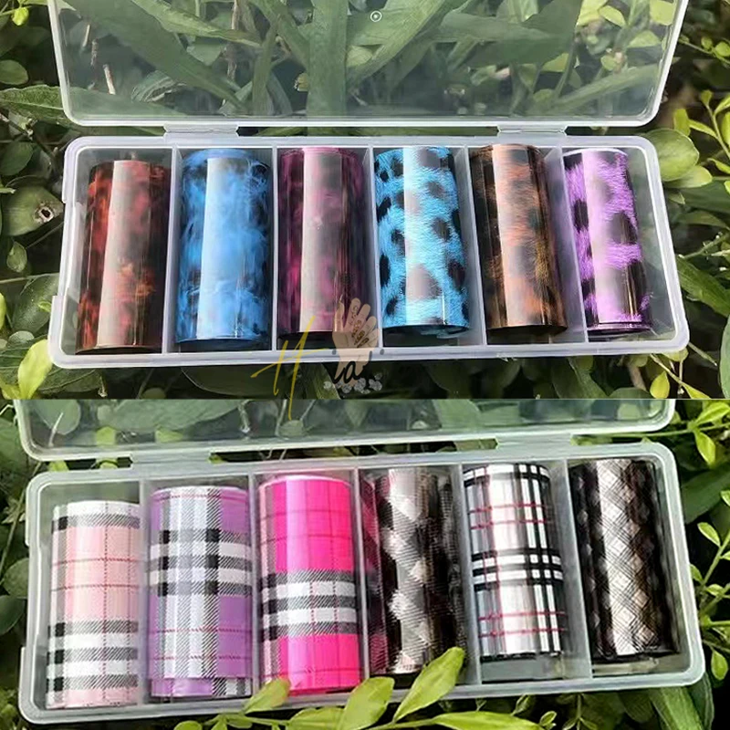 6ロールのヒョウ柄のネイルボード,転写紙,シェル,ネイルアートデコレーション用