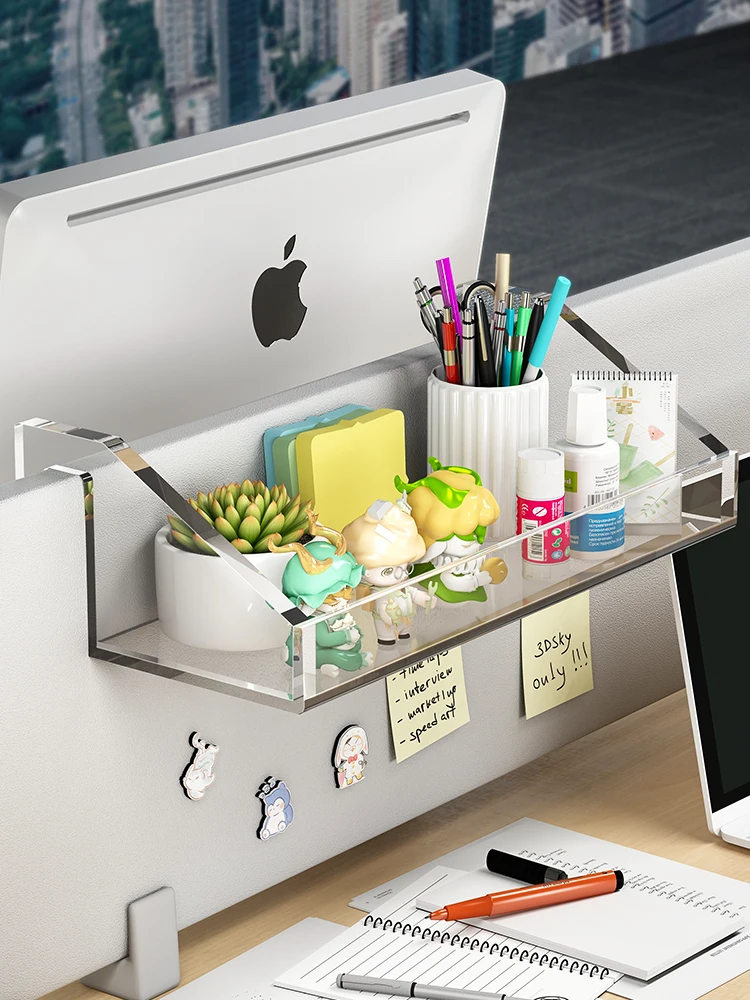 

Hook On Desk Acrylic Storage Shelf,Desktop Organizer for Working Learning Accessories,Office Stationery Organizing Hang Basket