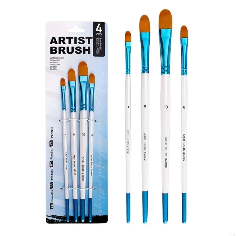 U2je 4pcs manico in legno pennello Pennello per setole in nylon per gouaches acquerello