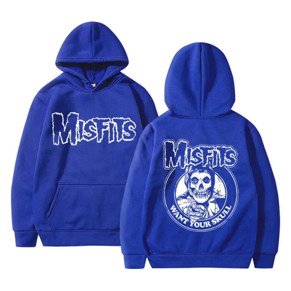 Horror Punk Misfits Skull Graphic Print Hoodie Men Gothic Vintage Loose Hoodies Male Fleece Cotton Clothes Men's Rock Sweatshirt