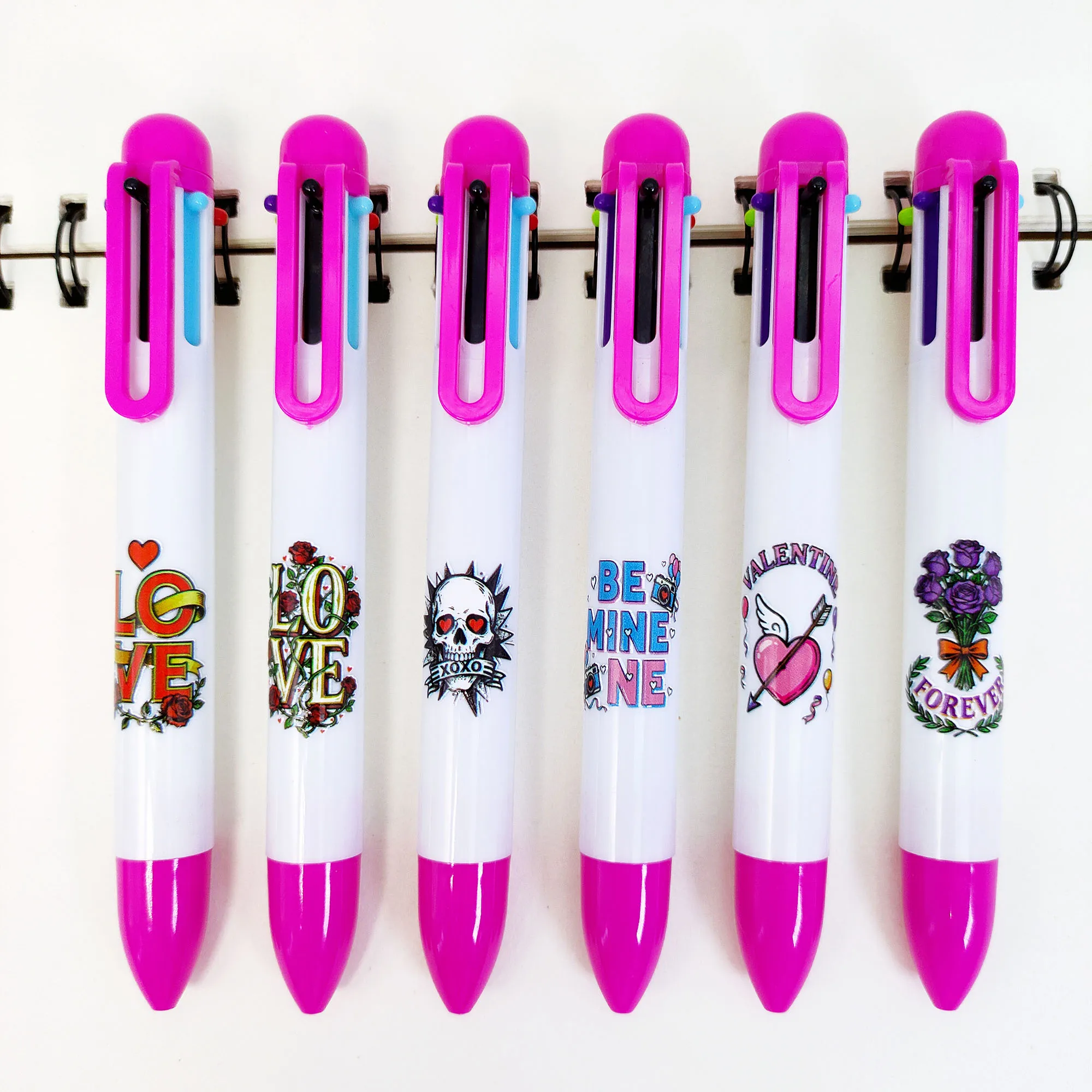 6 قطع/12 قطعة قلم متعدد الألوان تحت عنوان عيد الحب عناصر إبداعية ستة في واحد أقلام حبر جاف متعددة الألوان.