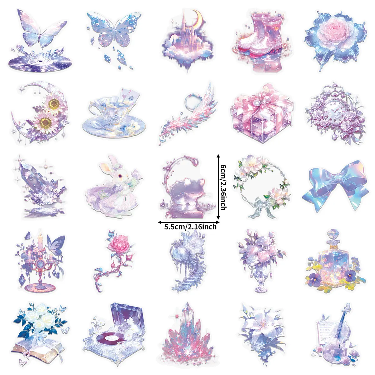 50Pcs Dreamy Pink Amethyst Style Stickers, Retro Record Castle Elements, DIY Decorative Materials for Journals