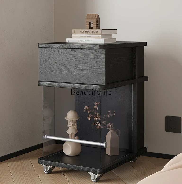 

Modern Minimalist Bedside Table Bedroom Home Movable Storage Cart Italian Style