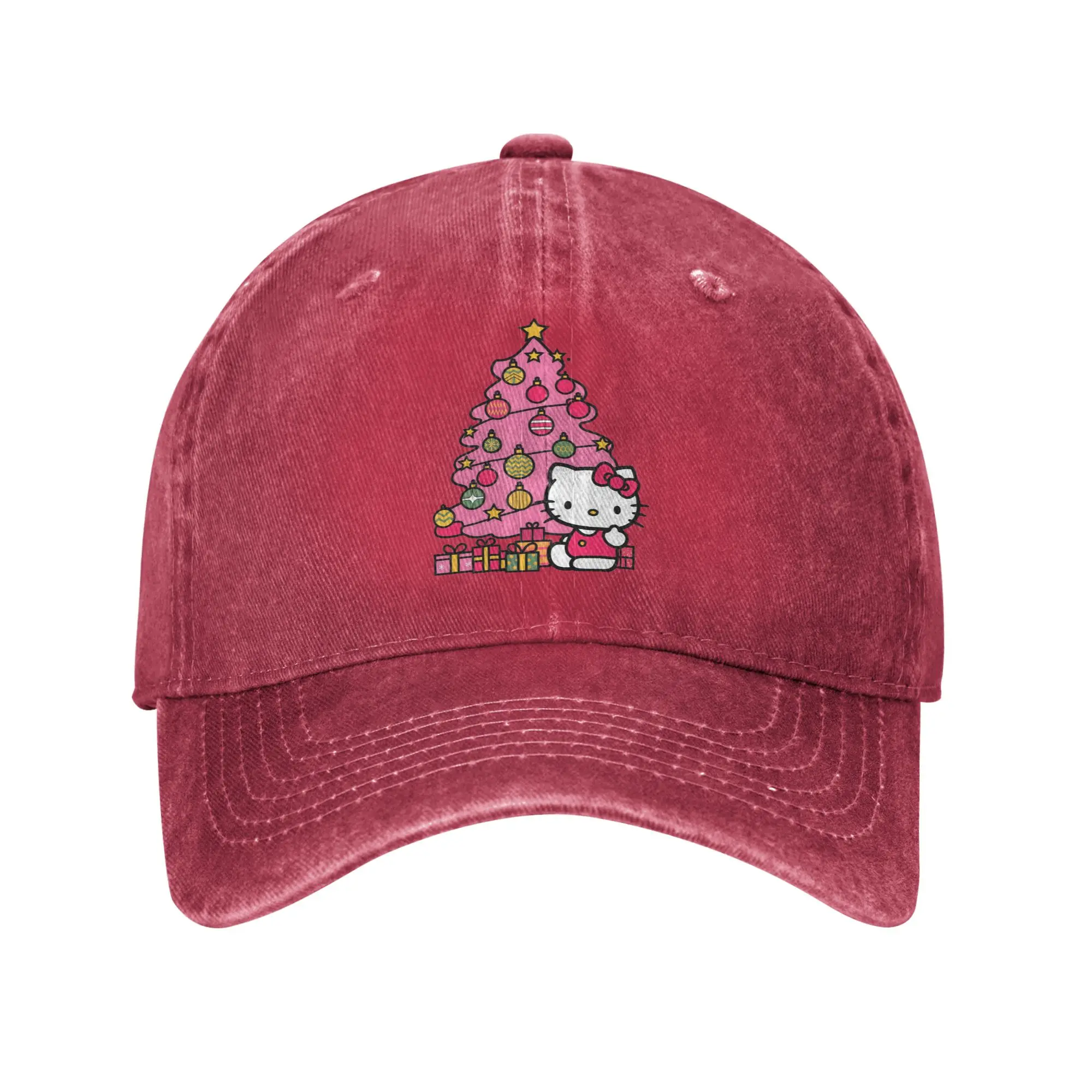 

Fashion Hello Kitty Pink Christmas Tree Baseball Caps Unisex Distressed Denim Sun Cap Golf Adjustable Fit Hats Cap