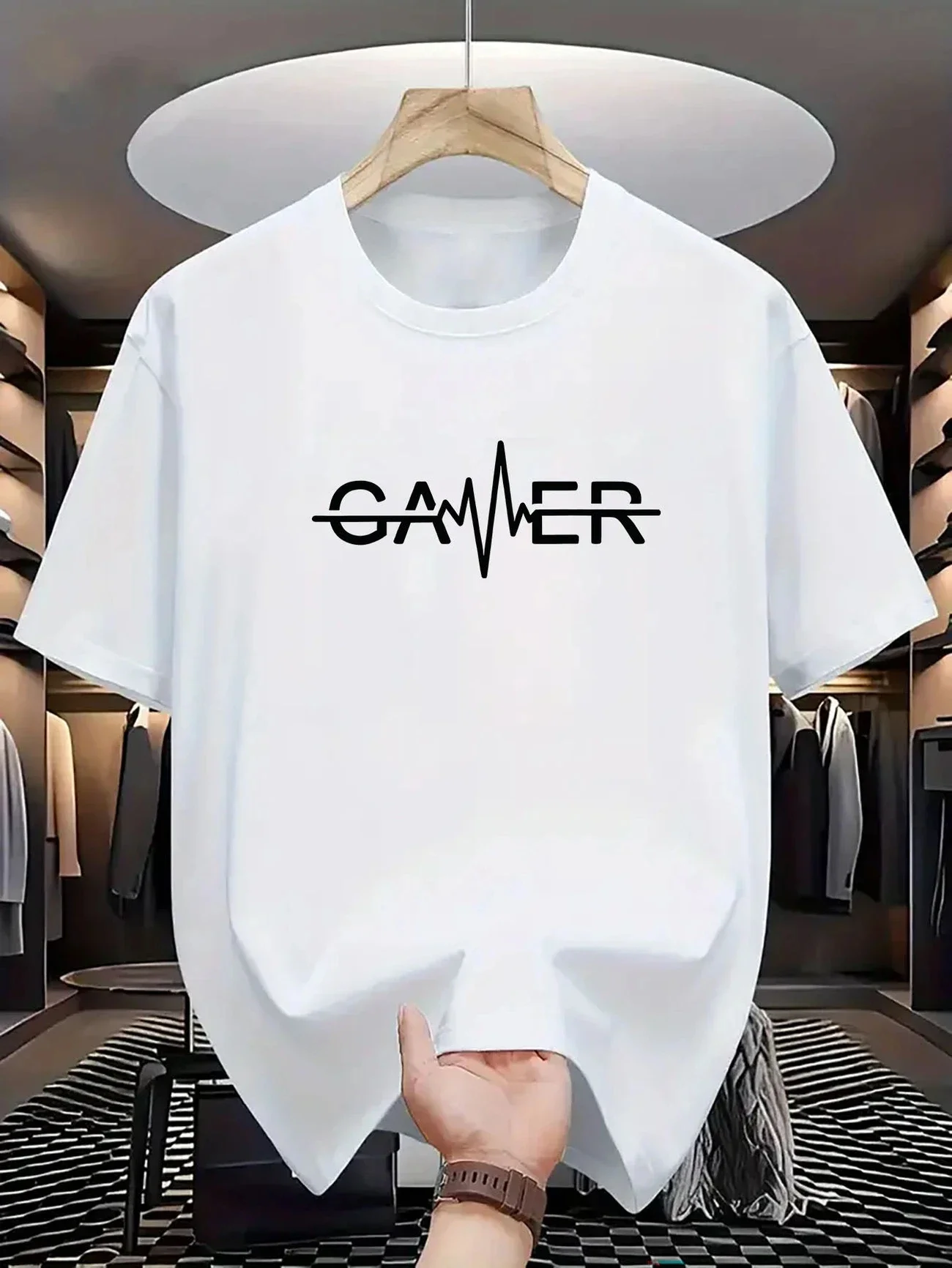 2026 Summer New Men's Art Letter Printed Round Neck Short Sleeve Outdoor Sports Breathable and Comfortable T-shirt