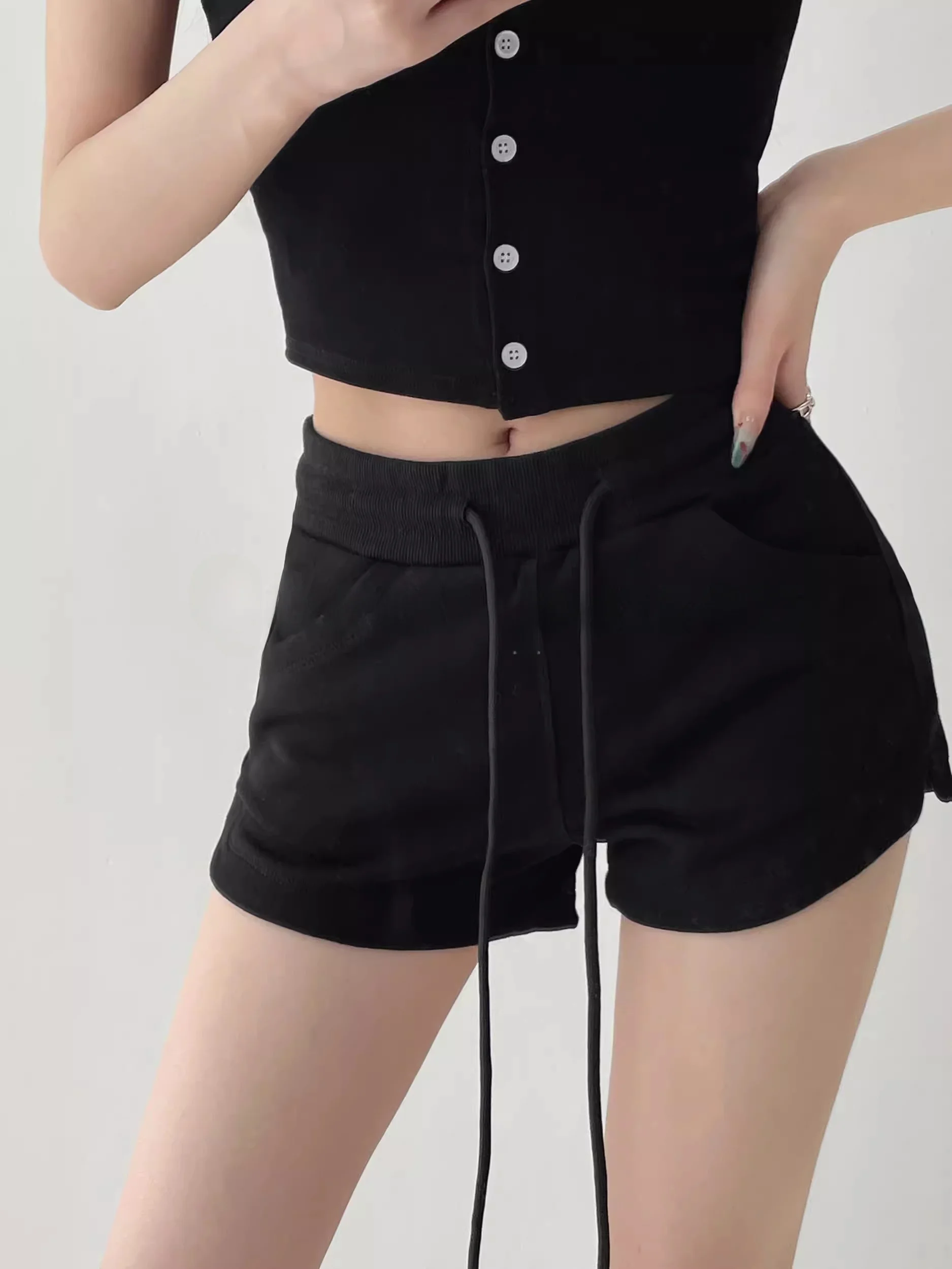 

ay Casual Dstring Home orts Women's Summer Retro Low Waist Slimming Wide Leg Hot Pants Korean Sle Loose Fit orts