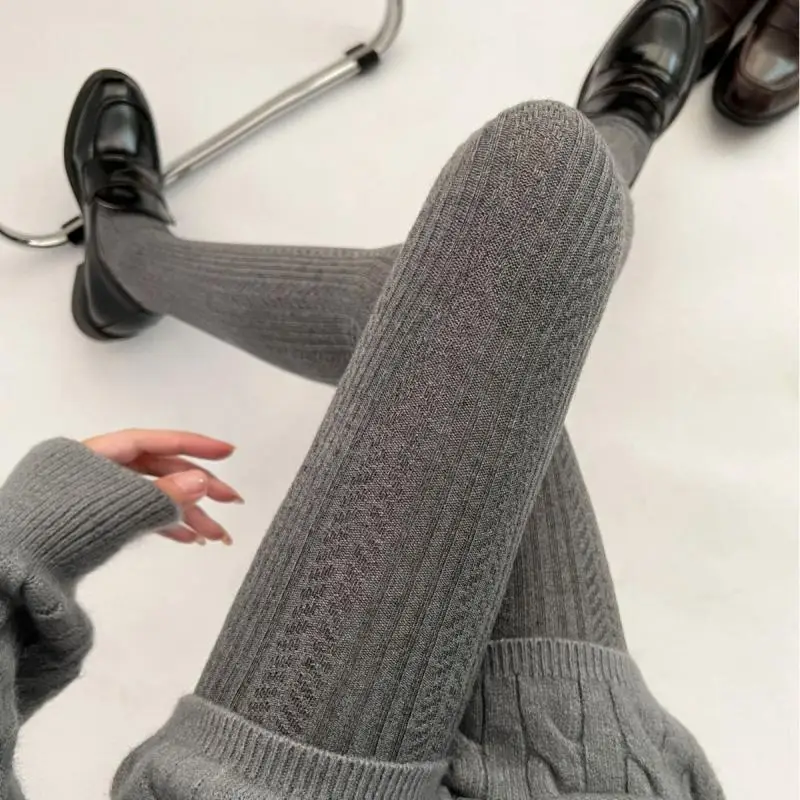 Women Wool Winter High Quality Pantyhose Wheat Fleece Base Vintage Knitted Jacquard Japanese Style Right Angle Tights Blended