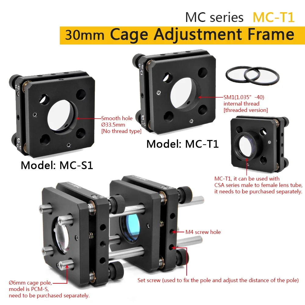 MC-S1 Kinematic Mounts for 30mm Cage Systems Precision Angular Adjustment of Optics For Retroreflecion Mirror or Collimation Len