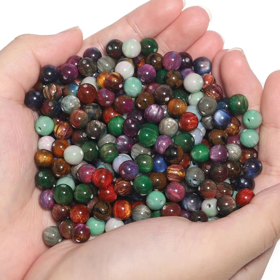 10Pcs 8mm Glitter Colorful Resin Beads Round Charms Acrylic Beads for Jewelry Making Handmade DIY Bracelet Necklace Accessories
