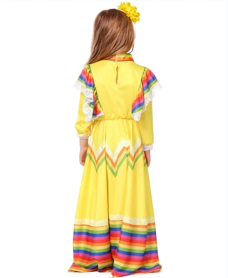 Robe traditionnelle mexicaine pour filles, costume de princesse nationale, robe de paupières, jupe de danse flamenco, Halloween, carnaval, fête d'anniversaire