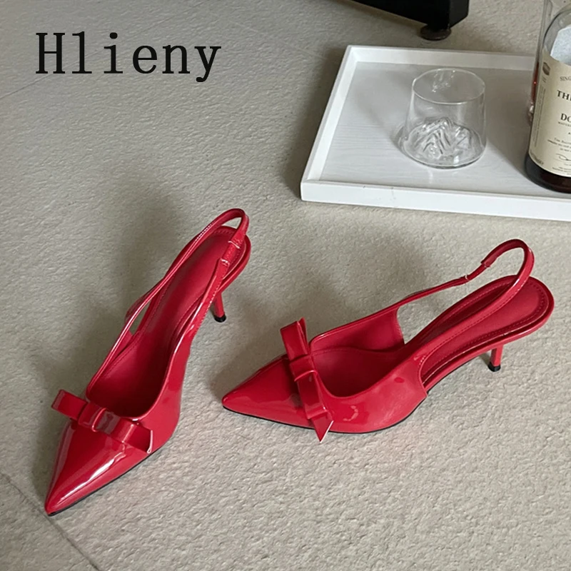 Hlieny Designer Bowknot Pointed Toe High Heels Mules Women Pumps Fashion Slides Sexy Slingback Sandals Elegant Party Dress Shoes