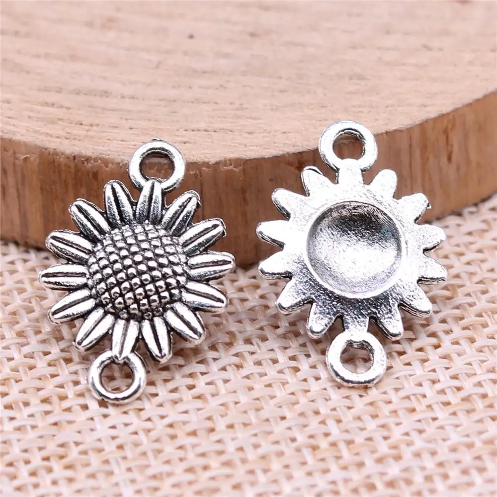 WYSIWYG 20pcs 21x15mm Sunflower Connector Charms For Jewelry Making DIY Jewelry Findings Antique Silver Color Zinc Alloy Charms