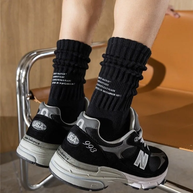 Vintage Simple Letter Socks for Men Women Soft Breathable Sports Socks Autumn Winter Solid Color Casual Versatile Stacked Sock