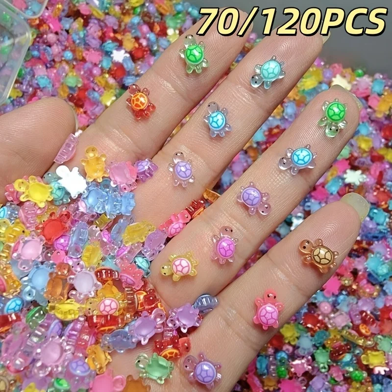 70/120Pcs Glow Resin Turtle, Mini Luminous Sea Turtle Charms, Nail Art Decoration, Slime DIY, Aquarium Ornament Craft Set