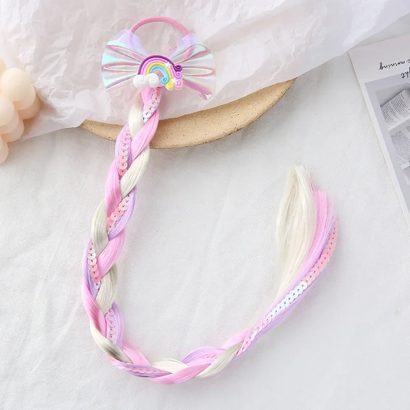 Girls Colorful Hair ScrunchiesWig Pigtail Elastic Hair Rings Ponytail Hair Ropes for Girls Sequin Glitter Kids Headwear