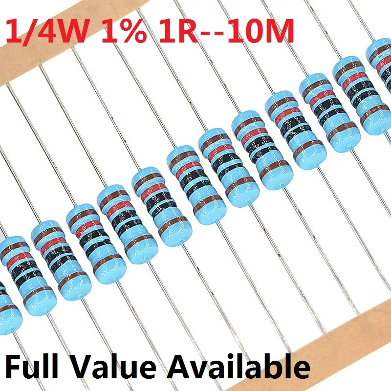 Bezpłatny statku 100 sztuk 1/4W rezystor z folii metalowej 1R--10M +-1% 10K Ohm 10K 4.7k 2.2K 1K 100K 0.25W 0R 3/4/5/6/7/8/9.1.2.3.4.5.6.7/R/K