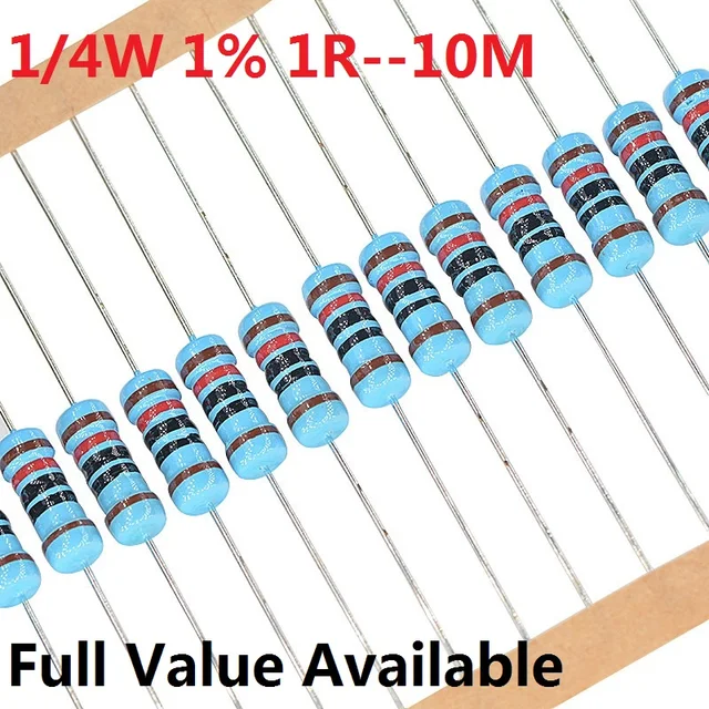 Bezpłatny statku 100 sztuk 1/4W rezystor z folii metalowej 1R--10M +-1% 10K Ohm 10K 4.7k 2.2K 1K 100K 0.25W 0R 3/4/5/6/7/8/9.1.2.3.4.5.6.7/R/K