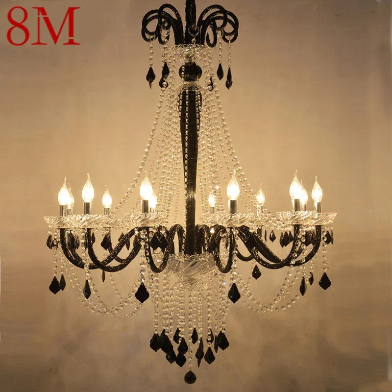 

8M European Crystal Pendent Lamp Black Candle Lamp Living Room Restaurant Villa Staircase Duplex Building Chandelier