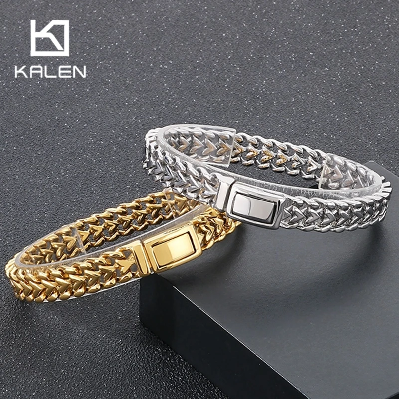 

KALEN 11MM Wide Personalized Stainless Steel Heart Chain Bracelet For You Men Vintage Polished Bracelet Punk Jewelry Gift