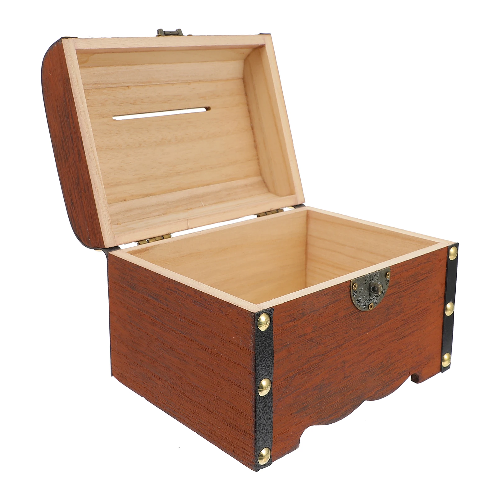 

Jewelry Box Wooden Piggy Bank Child Storage Boxes Vintage Metal Handheld Treasure Chest