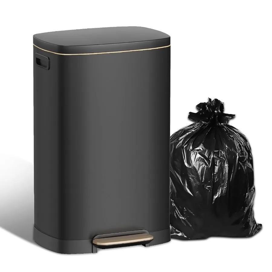 13 Gallon Stainless Steel Trash Can, 50L, Rectangular, Soft-Close Lid, Fingerproof Finish, Hands-Free Operation, Odor Protectio
