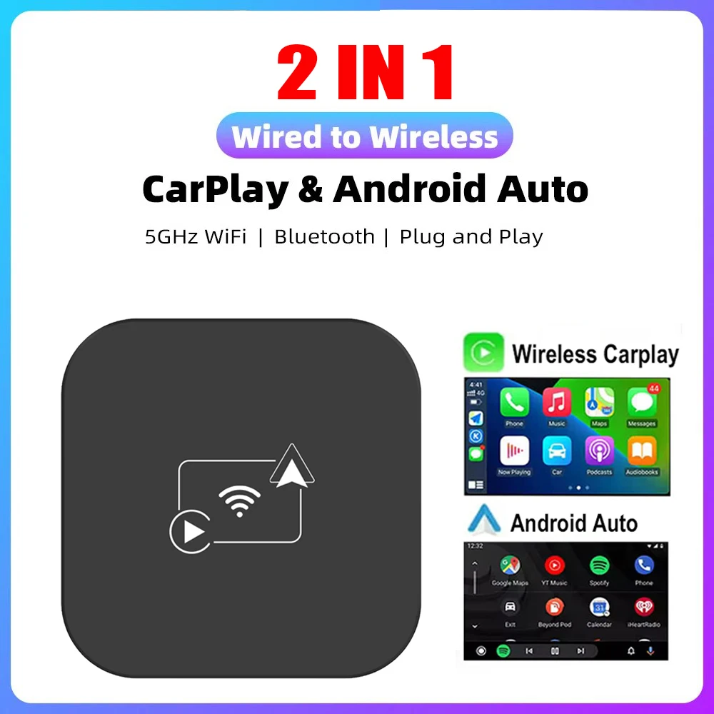 

Wired To Wireless CarPlay Box Android Auto Adapter 2 in 1 Plug And Play USB/Type C Dongle Bluetooth WiFi Connect OTA Uppdated