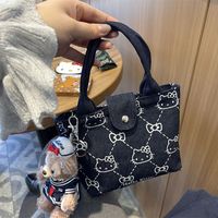 Shoulder Bag For Women Cute Hello Kitty Mini Handbags Cartoon Vintage Denim Print Small Crossbody Bag