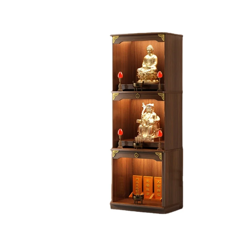 ZL Solid Wood God of Wealth Cabinet Bodhisattva Worship Platform Three-Layer Earth God Cabinet Buddha Worship Table Cabinet